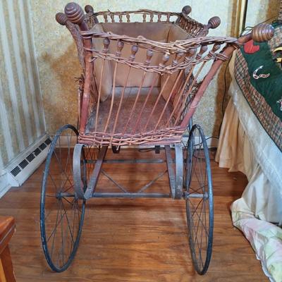 LOT 263: Antique Heywood Wicker Baby Carriage