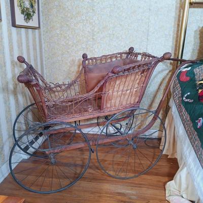 LOT 263: Antique Heywood Wicker Baby Carriage