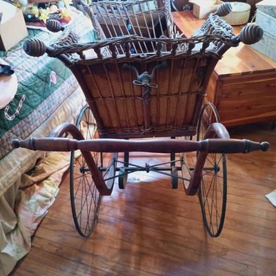 LOT 263: Antique Heywood Wicker Baby Carriage