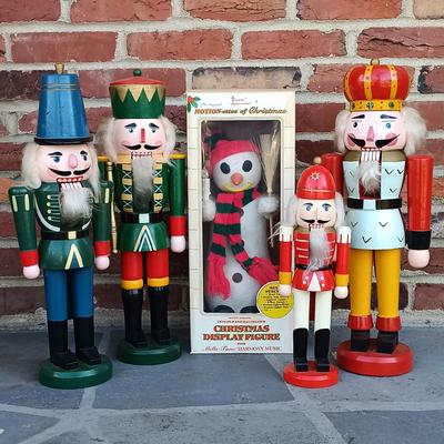 LOT 267: Set off (3) Kingsbridge Co. 20" Wood Nutcrackers, Telco Snowman & 14" Wood Nutcracker