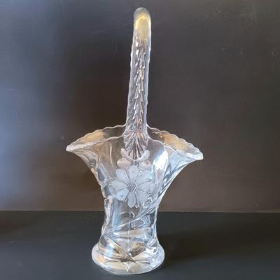 LOT 325: Electrified Porcelain and Brass Oil Lamp, MCM Sewing Box, Glass Makeup Jars & Etched Basket