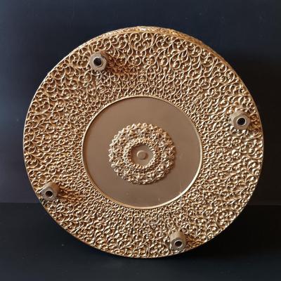 LOT 325: Electrified Porcelain and Brass Oil Lamp, MCM Sewing Box, Glass Makeup Jars & Etched Basket