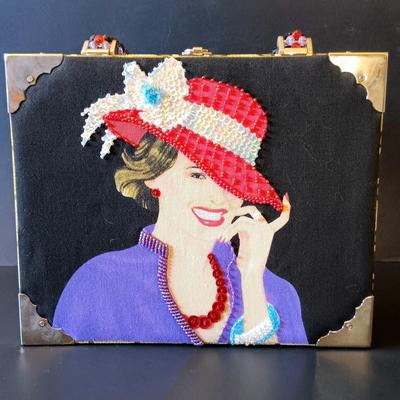LOT 327: Red Hat Society Cigar Box Purse w/ Vintage Hats
