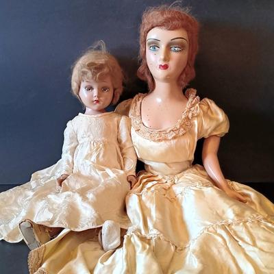 LOT 329: Composition 26" Boudoir Doll & 17" Composition Doll