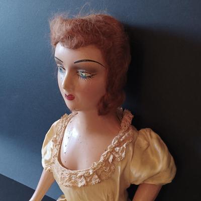 LOT 329: Composition 26" Boudoir Doll & 17" Composition Doll