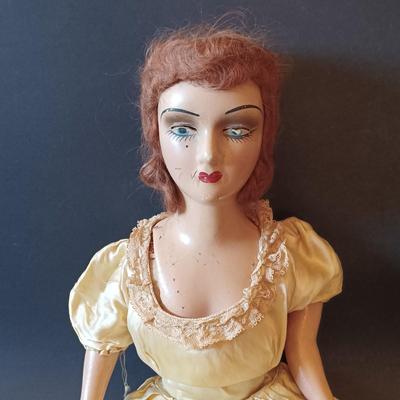 LOT 329: Composition 26" Boudoir Doll & 17" Composition Doll