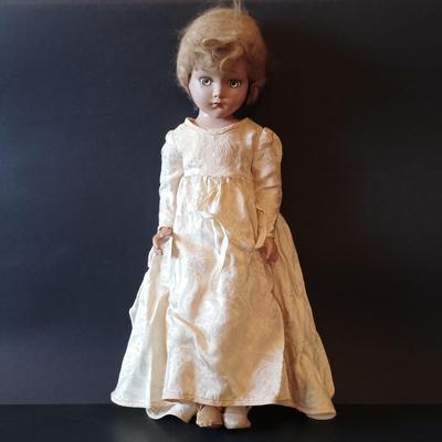 LOT 329: Composition 26" Boudoir Doll & 17" Composition Doll
