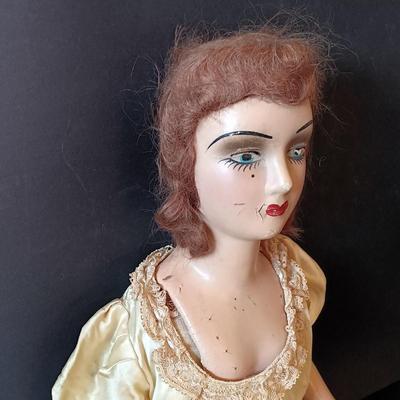 LOT 329: Composition 26" Boudoir Doll & 17" Composition Doll