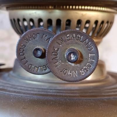 LOT 330: John Scott England Brass and Glass Oil Lamp