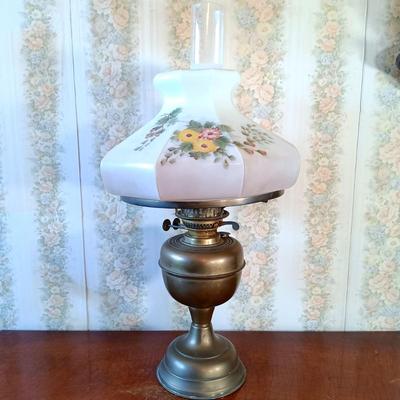 LOT 330: John Scott England Brass and Glass Oil Lamp