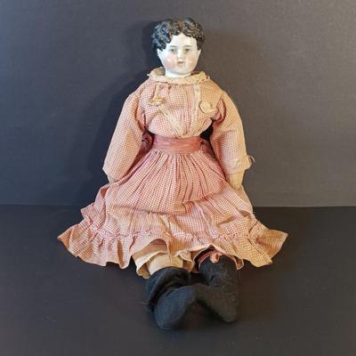 LOT 331: Set of (2) Antique Porcelain Head Dolls with Composition Baby Doll