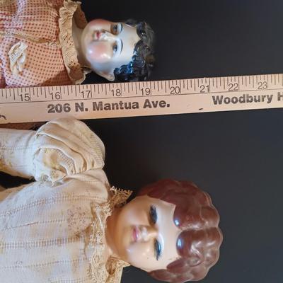 LOT 331: Set of (2) Antique Porcelain Head Dolls with Composition Baby Doll