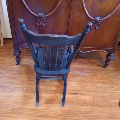 LOT 333: Heywood Brothers and Wakefield Children's Rocking Chair w/ Mrs. Beasley Doll & Antique Gund Teddy Bear