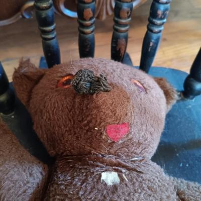 LOT 333: Heywood Brothers and Wakefield Children's Rocking Chair w/ Mrs. Beasley Doll & Antique Gund Teddy Bear