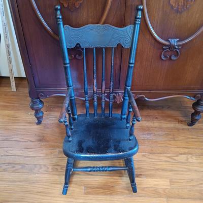 LOT 333: Heywood Brothers and Wakefield Children's Rocking Chair w/ Mrs. Beasley Doll & Antique Gund Teddy Bear