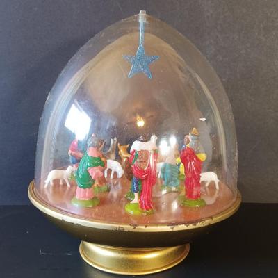 LOT 334: Enesco 'Winter Wonderland' Music Box, Ohio Art Musical Nativity, Italian Paper Mache Nativity & More