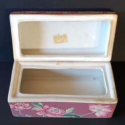 LOT 335: Syroco Framed Mirror, Secla Pottery Bowl, Enameled Porcelain Box & More