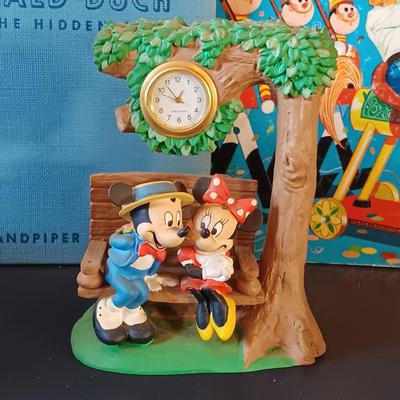 LOT 336: Disney Golden Books 'Donald Duck and the Christmas Carol', Verichron Mickie & Minnie Clock, Hallmark 100th...