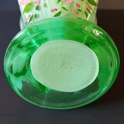 LOT 338: Green Cased Glass Vase w/ Lenox Bud Vases & Vintage Framed Photo