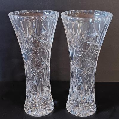 LOT 338: Green Cased Glass Vase w/ Lenox Bud Vases & Vintage Framed Photo