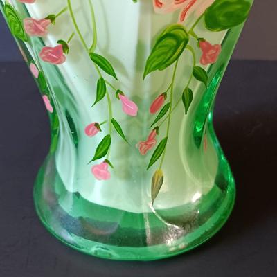 LOT 338: Green Cased Glass Vase w/ Lenox Bud Vases & Vintage Framed Photo