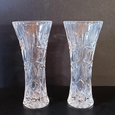 LOT 338: Green Cased Glass Vase w/ Lenox Bud Vases & Vintage Framed Photo