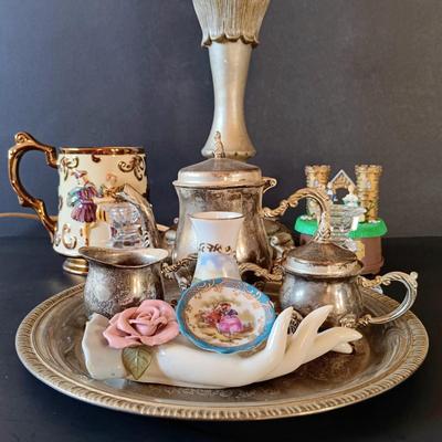 LOT 339: Limoges Miniature Plate, Godinger Silver Art Co. Mini Tea Set, Wade Festival Mug & More