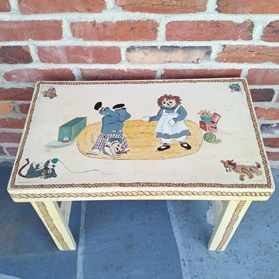 LOT 334: Raggedy Ann and Andy Dickey Mountain Crafts Handpainted Children's Furniture, Campbell's Kids Dolls, Raggedy Ann Coin...