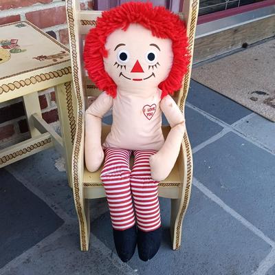 LOT 334: Raggedy Ann and Andy Dickey Mountain Crafts Handpainted Children's Furniture, Campbell's Kids Dolls, Raggedy Ann Coin...