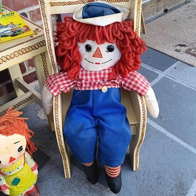 LOT 334: Raggedy Ann and Andy Dickey Mountain Crafts Handpainted Children's Furniture, Campbell's Kids Dolls, Raggedy Ann Coin...