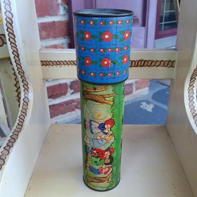 LOT 334: Raggedy Ann and Andy Dickey Mountain Crafts Handpainted Children's Furniture, Campbell's Kids Dolls, Raggedy Ann Coin...