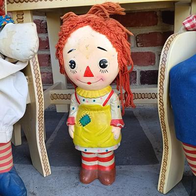LOT 334: Raggedy Ann and Andy Dickey Mountain Crafts Handpainted Children's Furniture, Campbell's Kids Dolls, Raggedy Ann Coin...