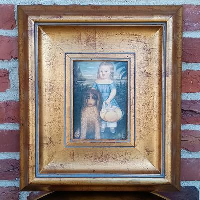 LOT 348: Vintage Regency-Style Gilded Glass Top End Table w/ Art Prints