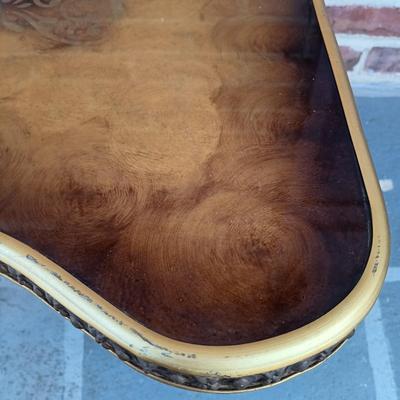 LOT 348: Vintage Regency-Style Gilded Glass Top End Table w/ Art Prints