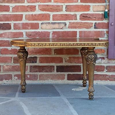 LOT 348: Vintage Regency-Style Gilded Glass Top End Table w/ Art Prints