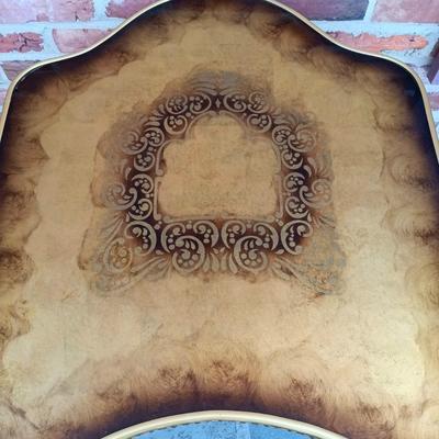 LOT 348: Vintage Regency-Style Gilded Glass Top End Table w/ Art Prints