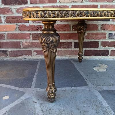 LOT 348: Vintage Regency-Style Gilded Glass Top End Table w/ Art Prints