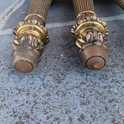 LOT 348: Vintage Regency-Style Gilded Glass Top End Table w/ Art Prints