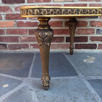 LOT 348: Vintage Regency-Style Gilded Glass Top End Table w/ Art Prints