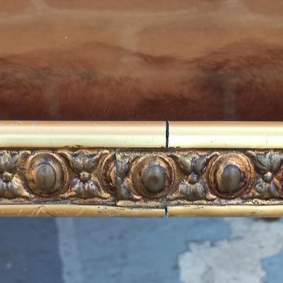 LOT 348: Vintage Regency-Style Gilded Glass Top End Table w/ Art Prints