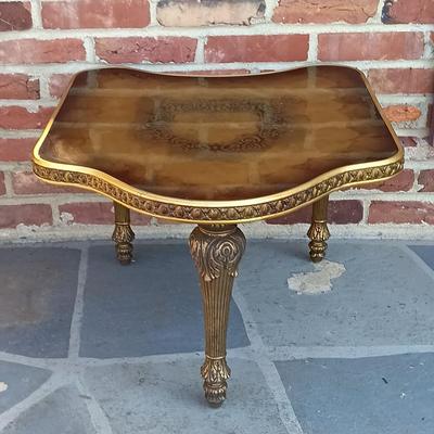LOT 348: Vintage Regency-Style Gilded Glass Top End Table w/ Art Prints