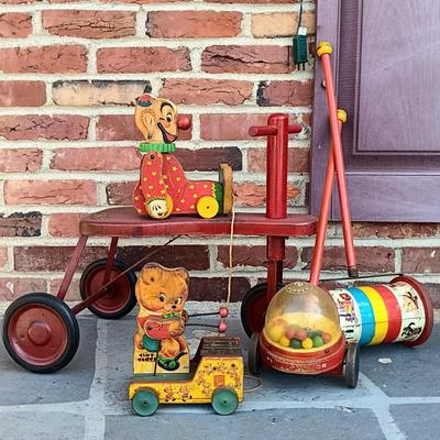 LOT 350: Hike Bike Vintage Tricycle with Fisher Price Toys