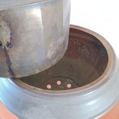 LOT 383: Victorian-Style Brass and Stone Oil Lamp with Glass Shade