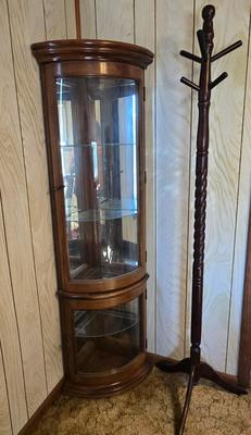 LOT 80D: Corner Curio Cabinet and Coat Tree
