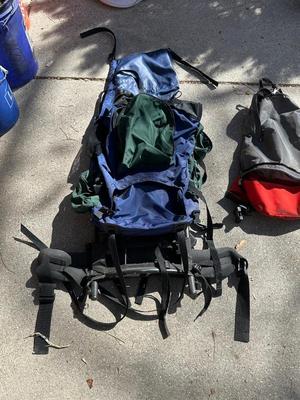COLEMAN BACKPACK, RAIN PANTS (MED) AND KELTY PACK