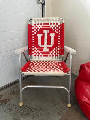 INDIANA HOOSIERS LAWN CHAIR, BEAN BAG CHAIR AND LICENSE PLATE FRAMES