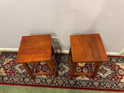 HALL RUNNER RUG, 2 STOOLS AND A TABLE LAMP