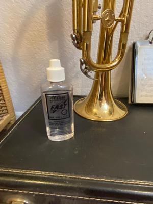 HOLTON BRASS TRUMPET WITH CASE, SLIDE OIL, MUSIC AND PINK LYRE