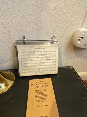 HOLTON BRASS TRUMPET WITH CASE, SLIDE OIL, MUSIC AND PINK LYRE