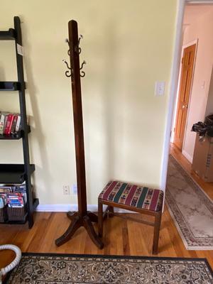 VINTAGE VANITY STOOL AND COAT TREE